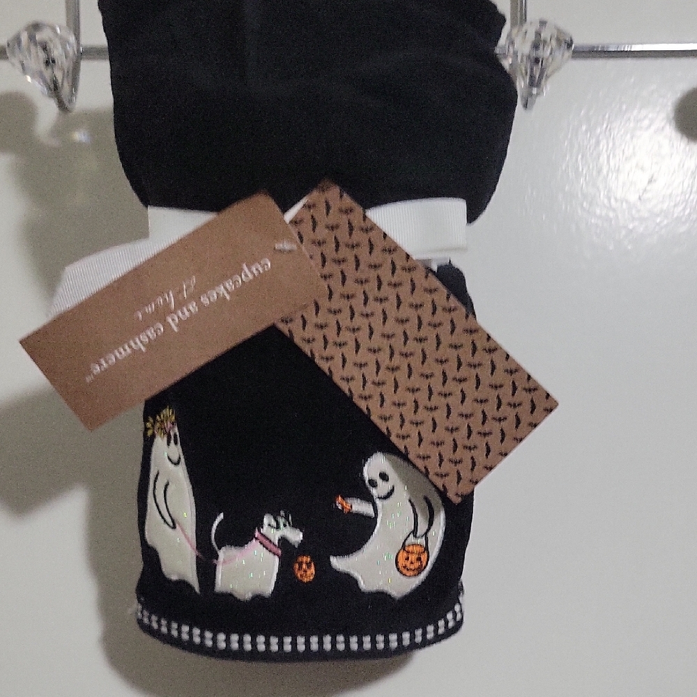 Set Of 2 Black Halloween Ghost  Walking Dog Kitchen  Towels